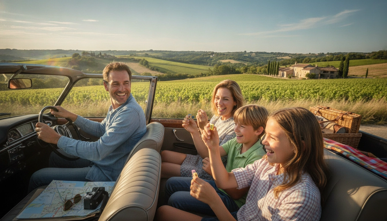 Enfants qui jouent à des jeux en voiture lors d'activités enfants road trip en famille