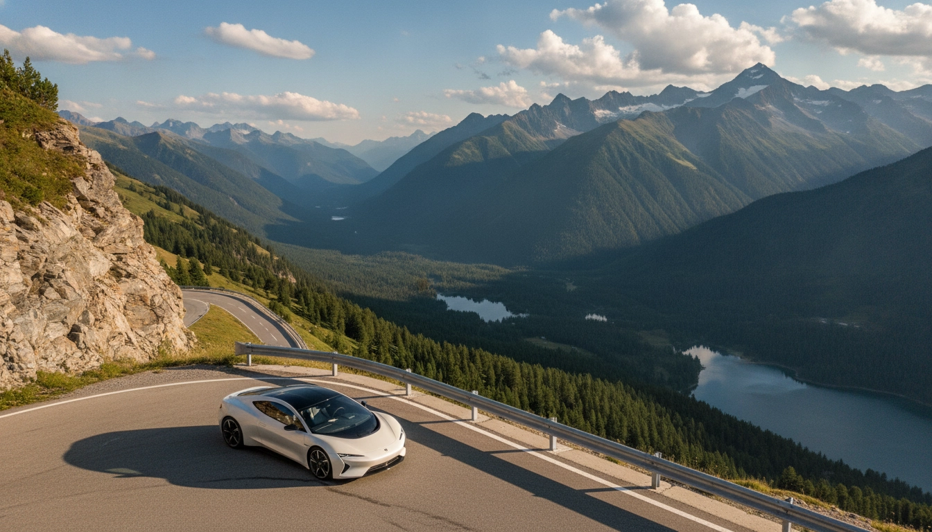 Voiture sur une route de montagne pour illustrer la préparation financière du road trip.