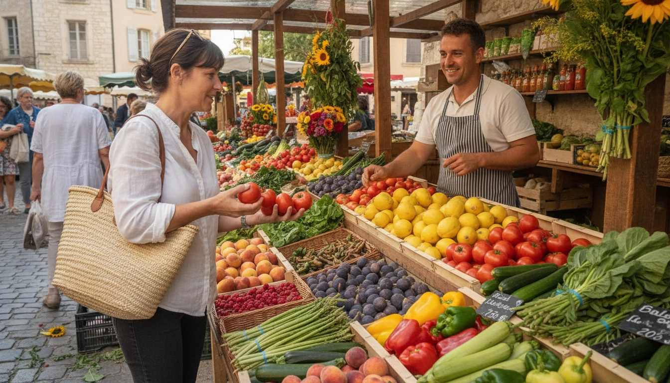 Achat de produits frais sur un marché local pour optimiser le budget alimentaire en voyage