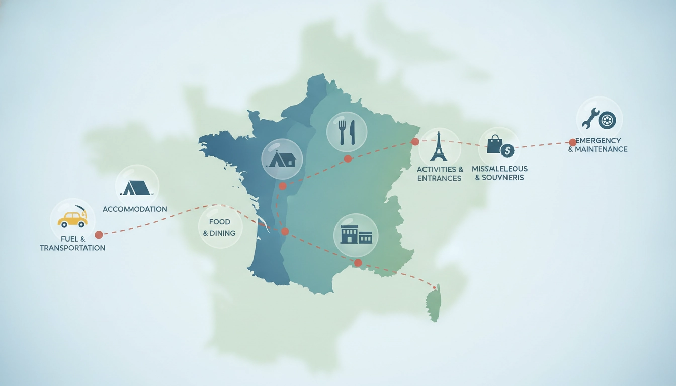 Voyageur organisant les catégories de dépenses à suivre pendant un road trip en France