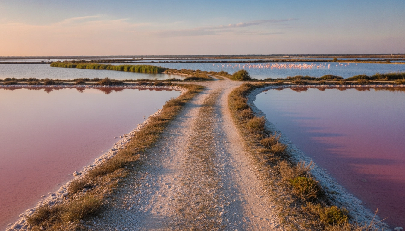 Paysage sauvage le long d'un chemin côtier secret en Languedoc étangs préservés