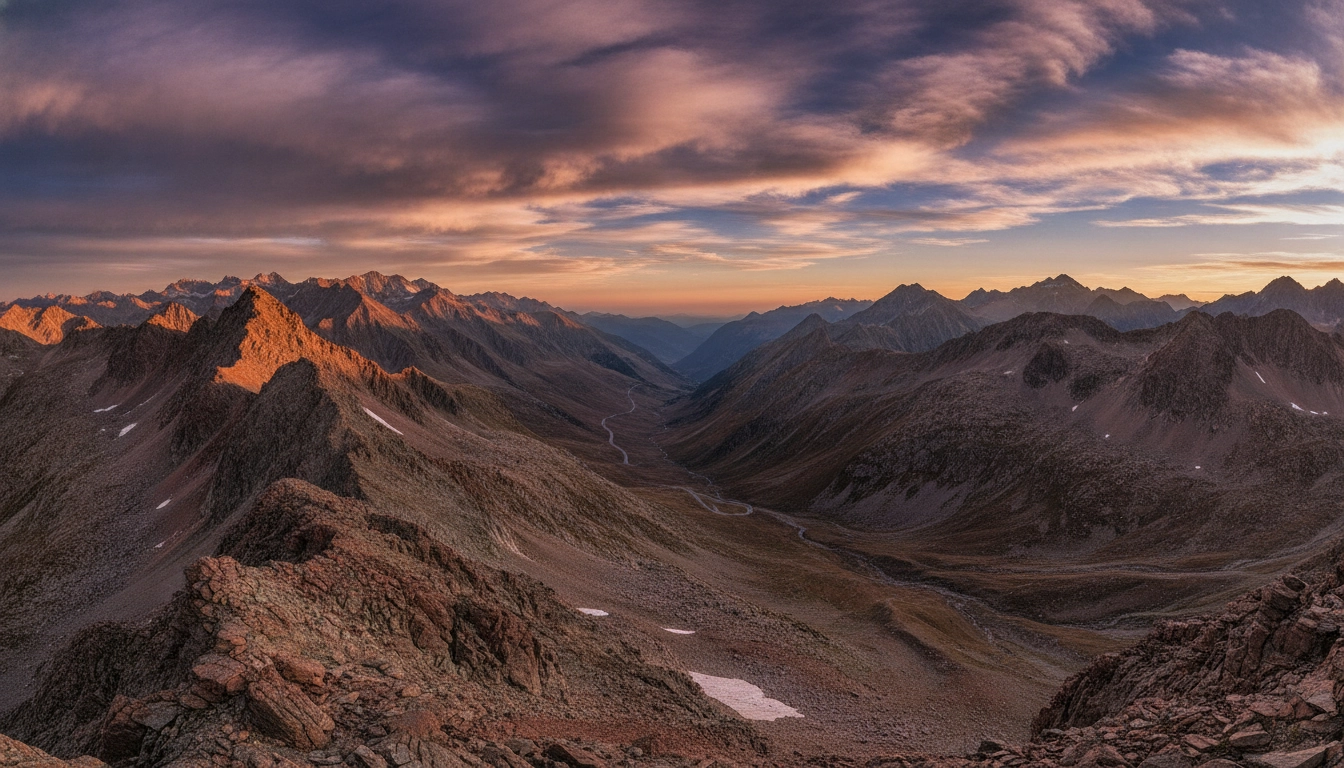 Panorama depuis le sommet d'un col mythique de montagne en France avec paysage alpin désertique