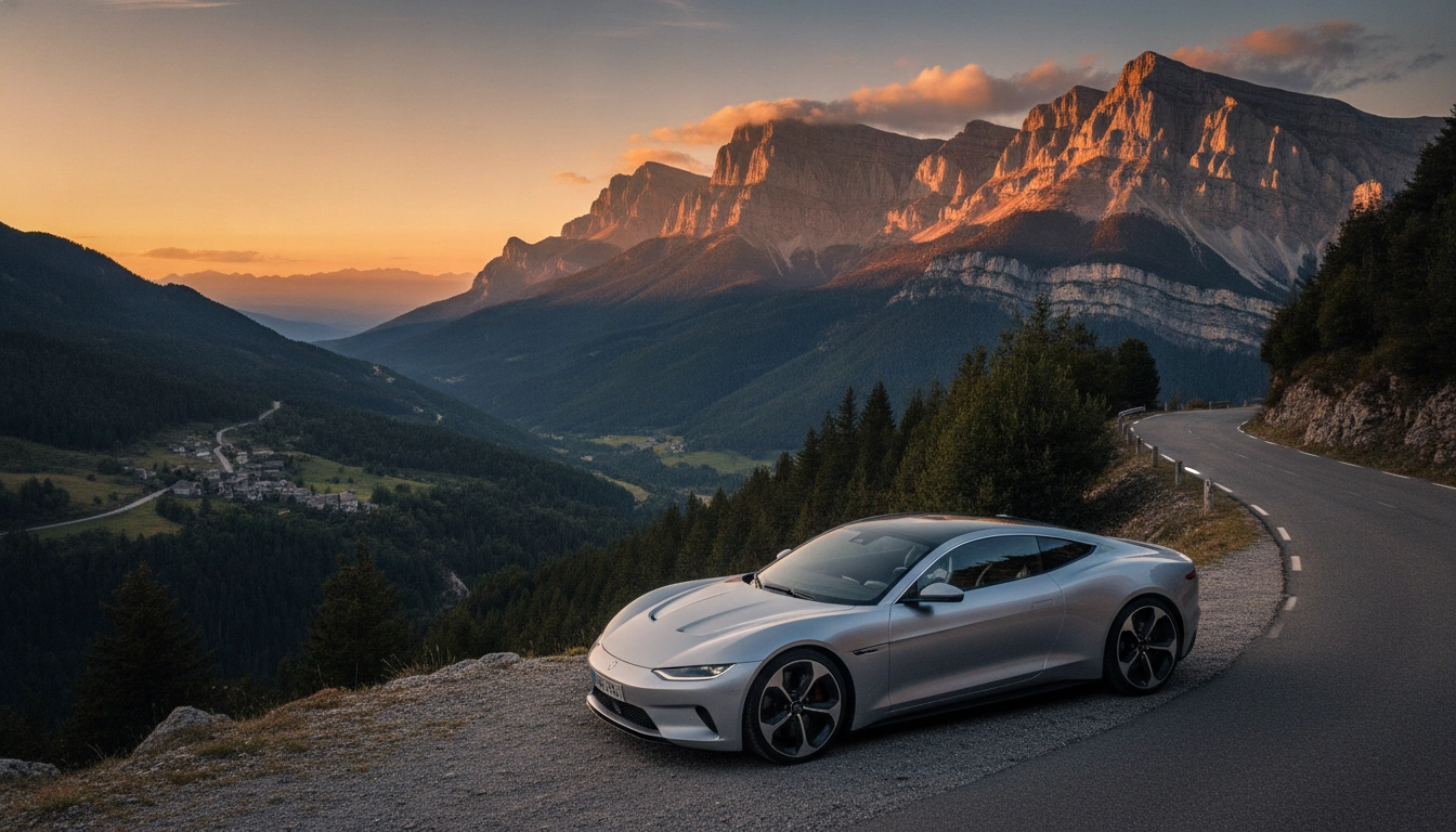 Paysage spectaculaire pour combiner route voiture et randonnée montagne Chartreuse au lever du soleil.