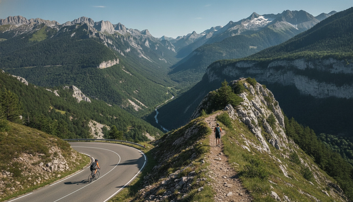 Une voiture garée près d'un sentier de montagne en Chartreuse avec des sommets en arrière-plan pour combiner route voiture et randonnée montagne Chartreuse.