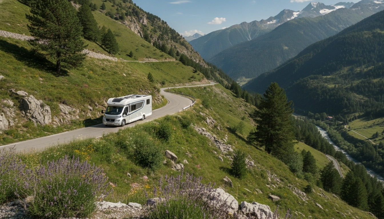 Conseils pour conduire en montagne avec une remorque ou un camping-car sur une route alpine.