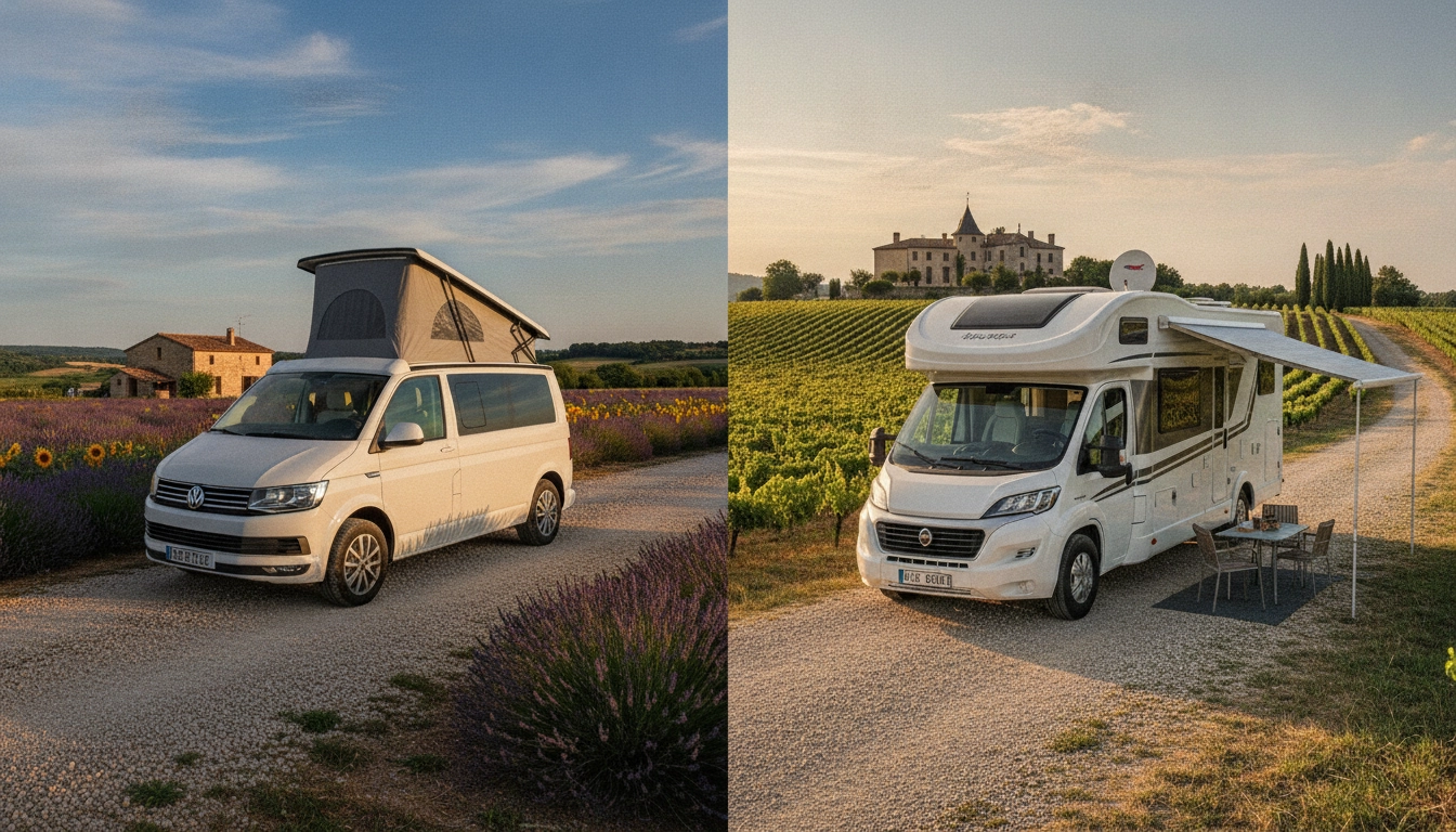 Exemple concret de la différence entre van aménagé et camping car à louer pour voyager lors d'un road trip.