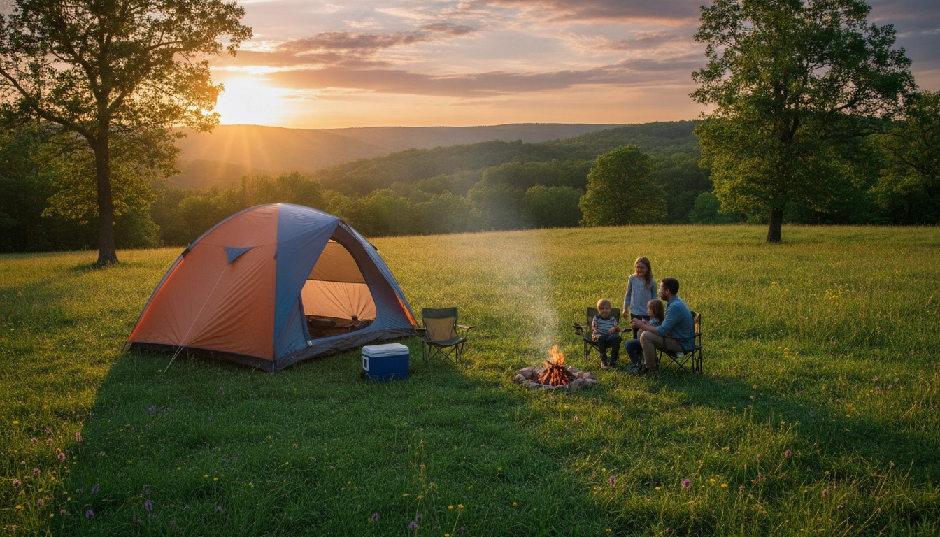 Tente familiale dans un paysage naturel pour économiser sur le logement