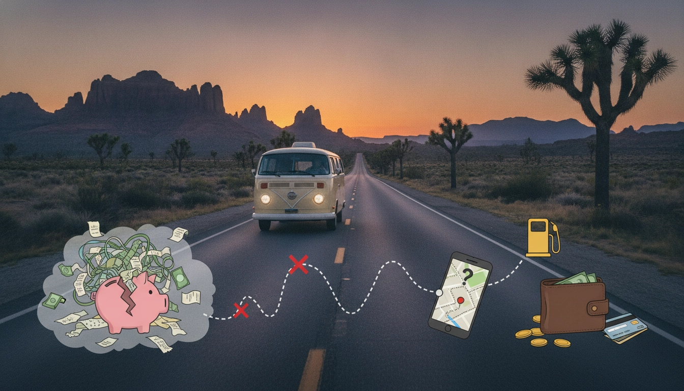 Un carnet de notes et un smartphone utilisés pour éviter les erreurs suivi budget voyage road trip à éviter.