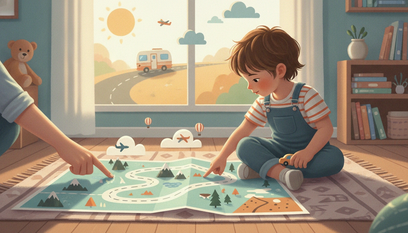 Une famille heureuse en voiture, illustrant comment expliquer le road trip à un enfant de moins de 5 ans.