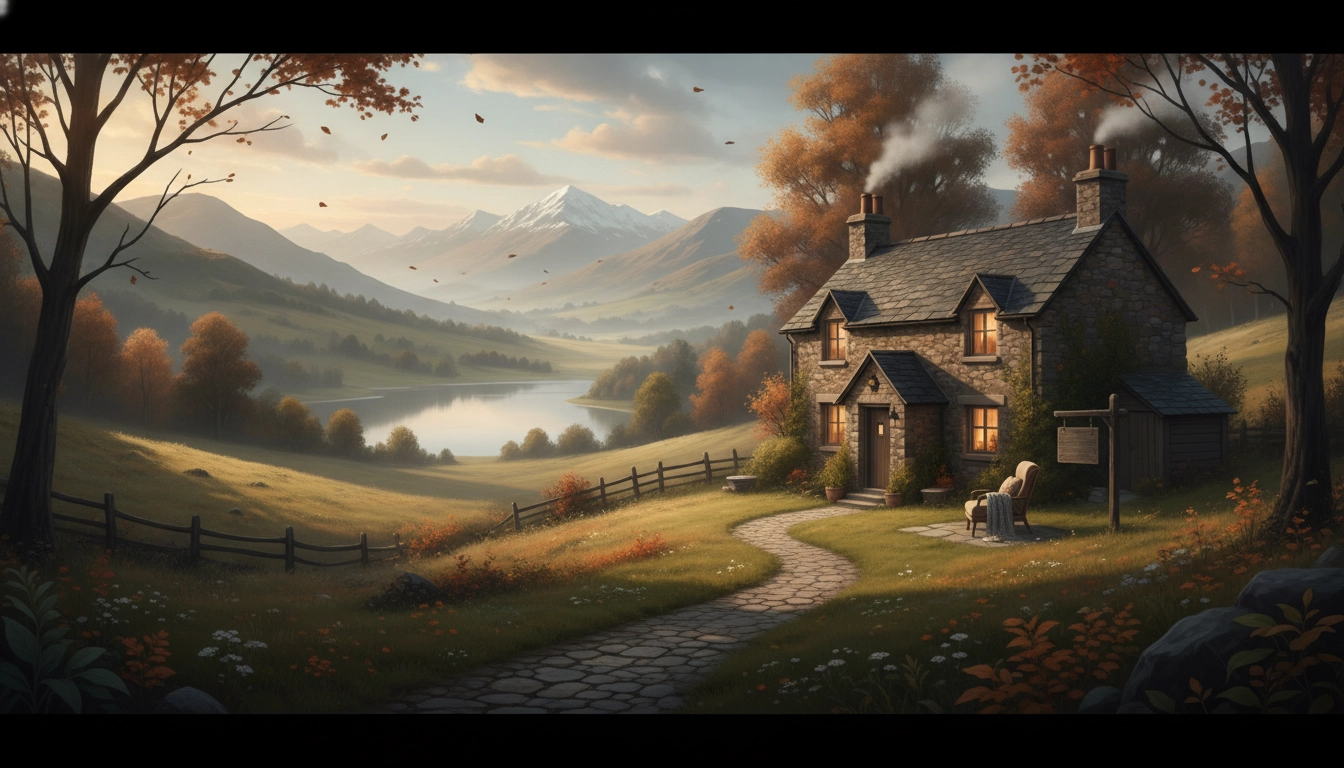 Un gîte rural typique en pierre dans la campagne française lors d'un road trip en automne.