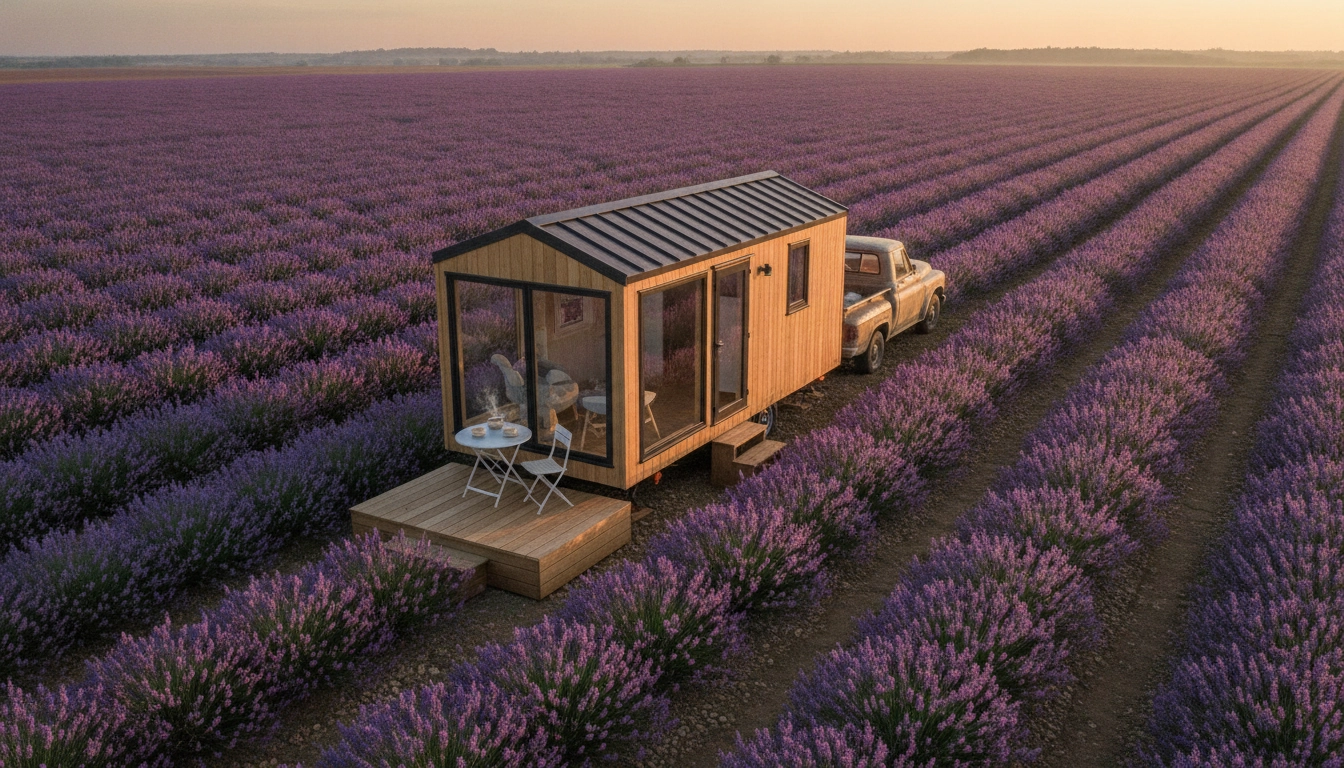 Tiny house posée dans un champ de lavande en Provence pour un road trip insolite