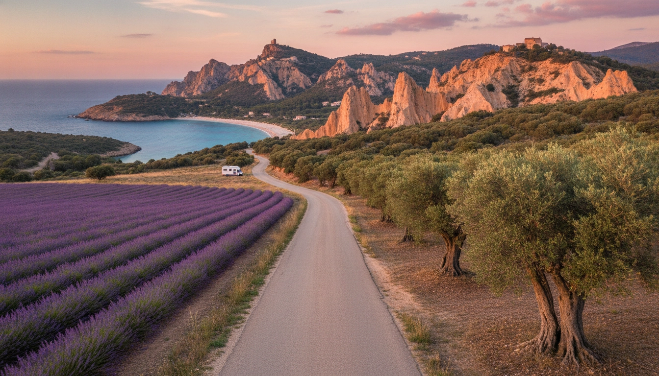 Itinéraires road trip insolites en France : route sinueuse traversant un paysage volcanique sauvage et désert