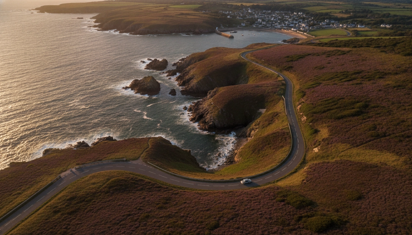 Route côtière sinueuse en Bretagne illustrant les itinéraires road trip régionaux le long des falaises sauvages