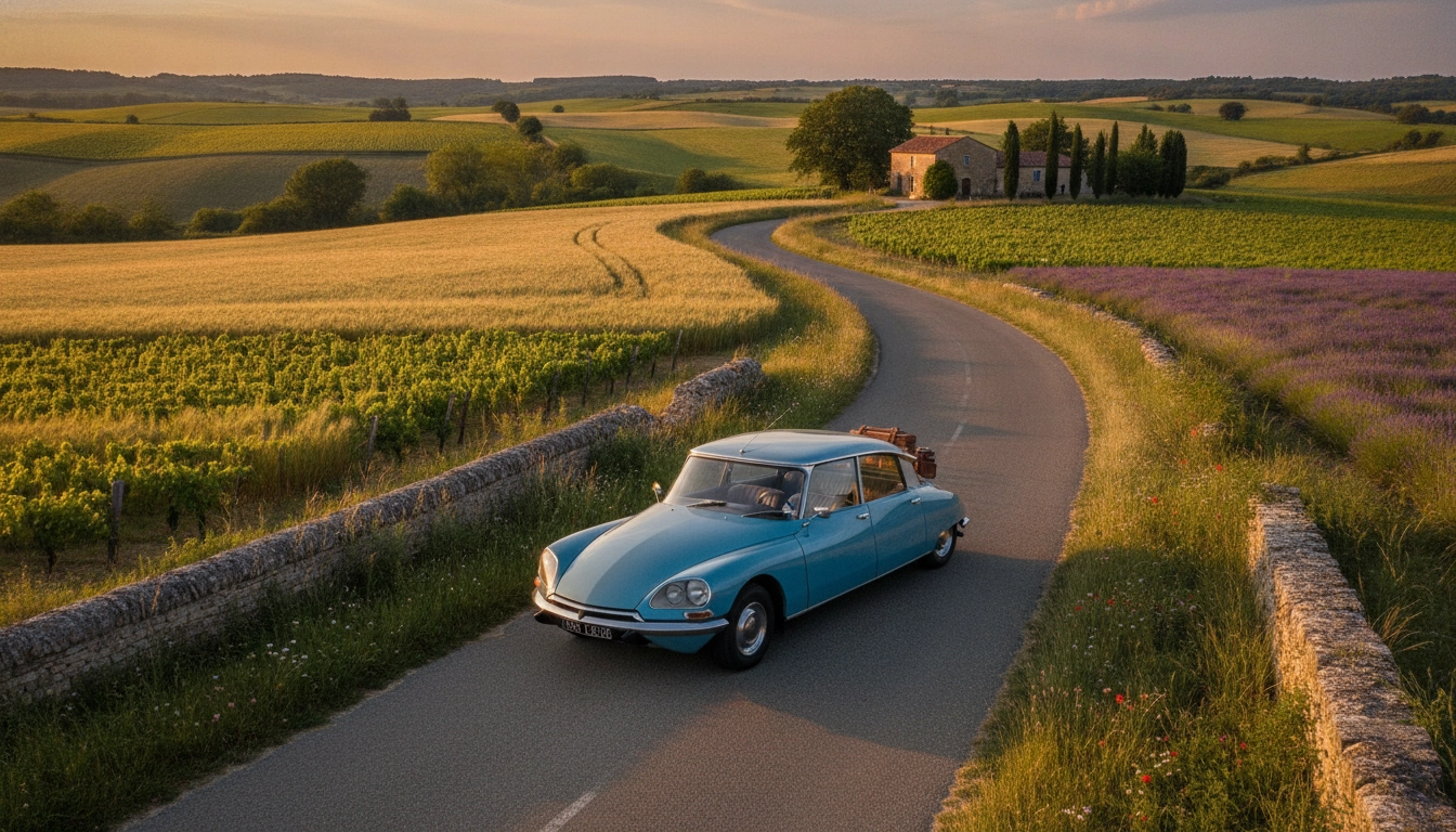 Paysage rural français lors d'un road trip, idéal pour illustrer comment organiser ses étapes de road trip selon les régions françaises.