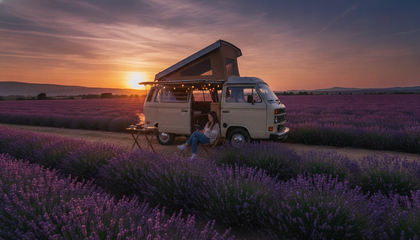 Utilisation d'outils gratuits pour planifier un itinéraire road trip et trouver un bivouac en pleine nature.