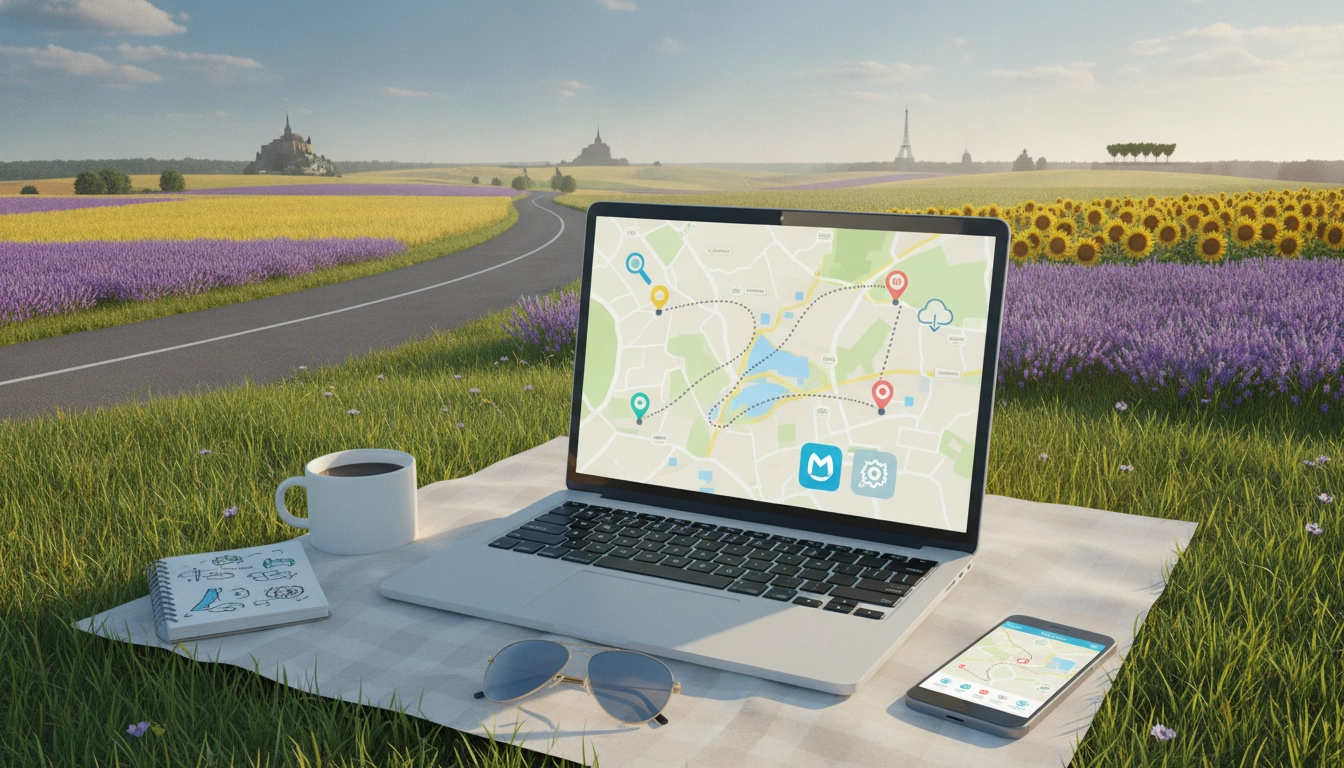 Une personne prépare son voyage en utilisant des outils gratuits pour planifier un itinéraire road trip sur son smartphone.