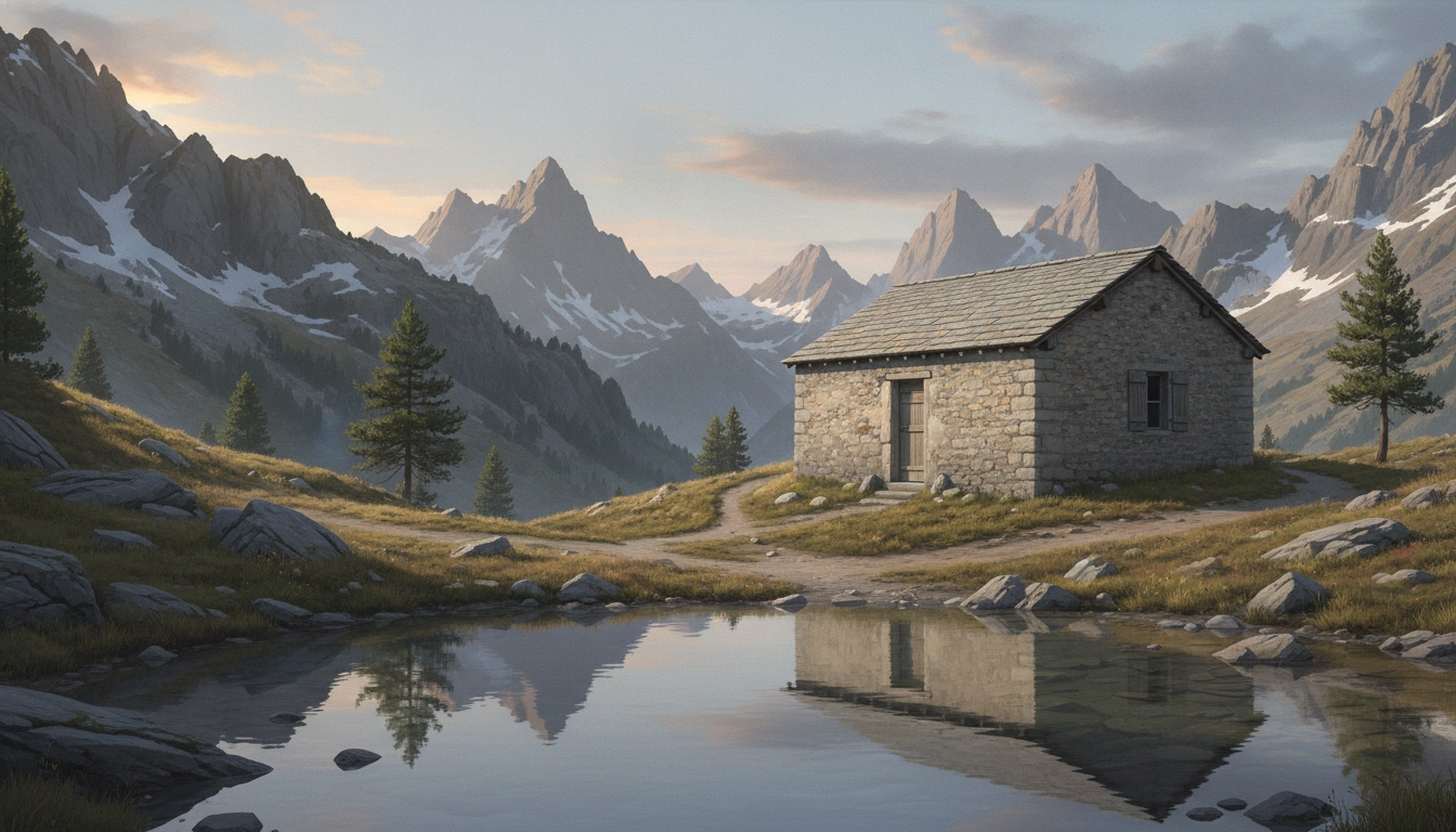 Randonneur contemplant les Alpes devant des refuges de montagne authentiques sans gardien France