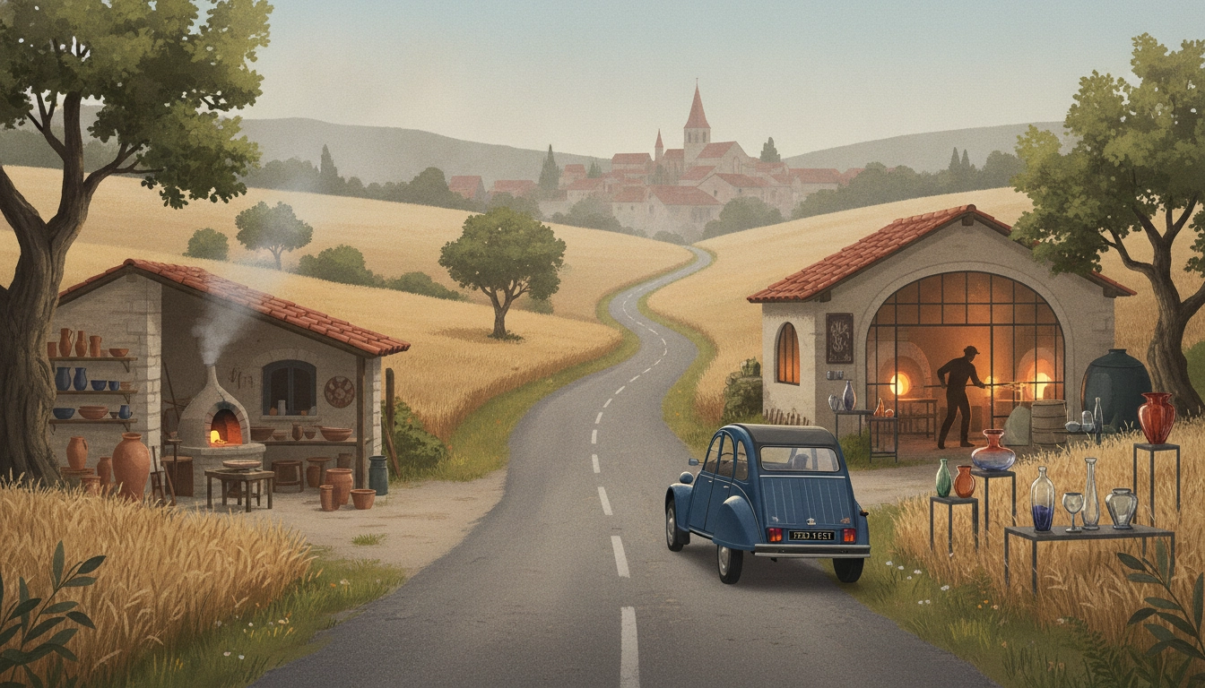 Un artisan potier travaillant sur son tour dans un atelier lumineux pour un road trip artisanat local potiers verriers France