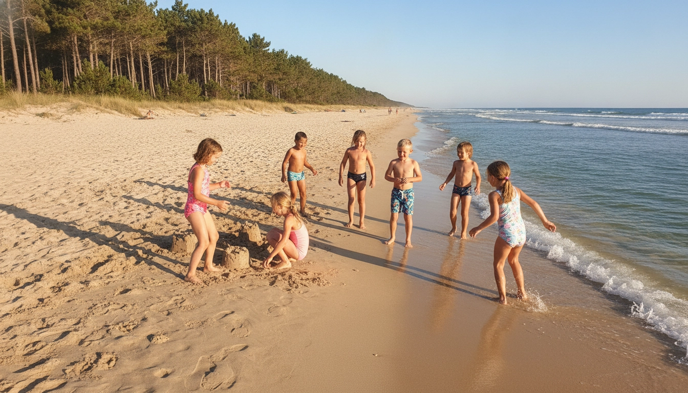 Enfants jouant sur la plage lors d'un road trip sur la côte atlantique.
