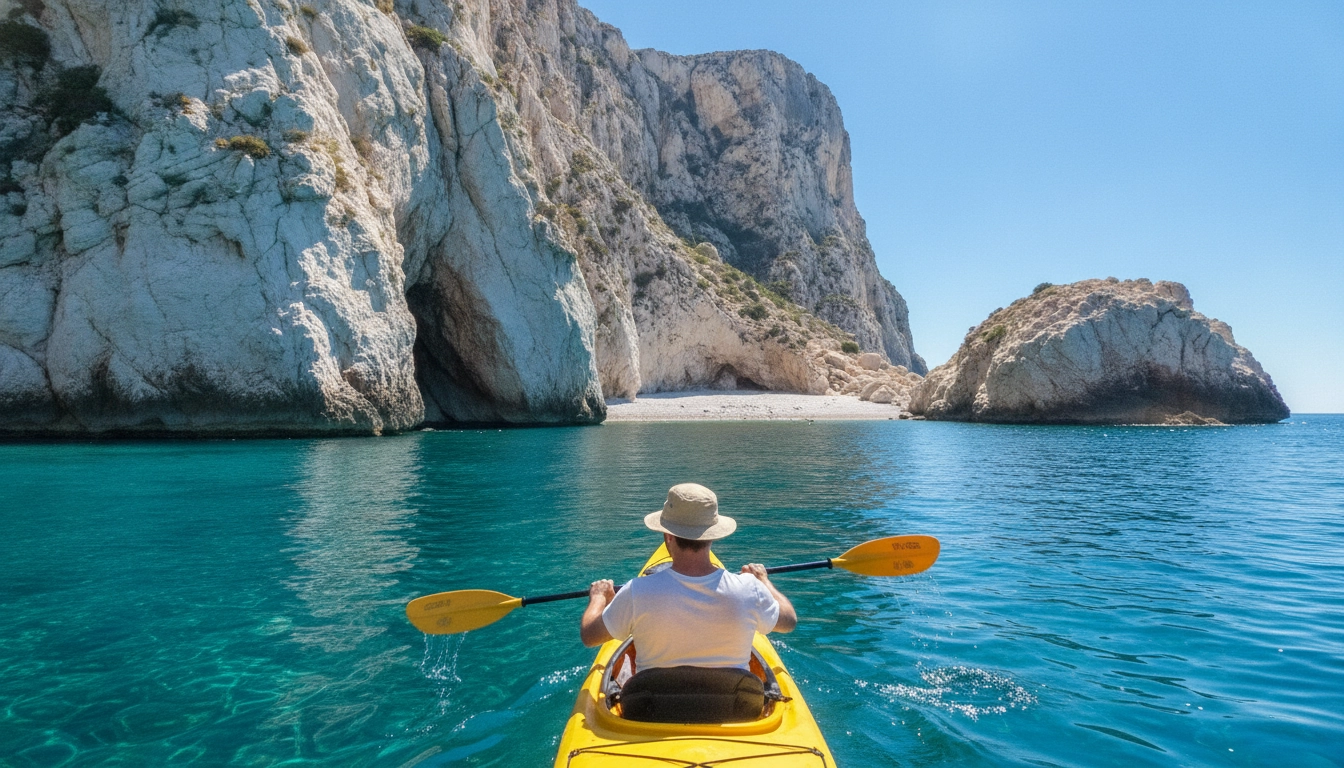 Kayak de mer dans les calanques méditerranéennes, activité nautique incontournable du road trip côtier français