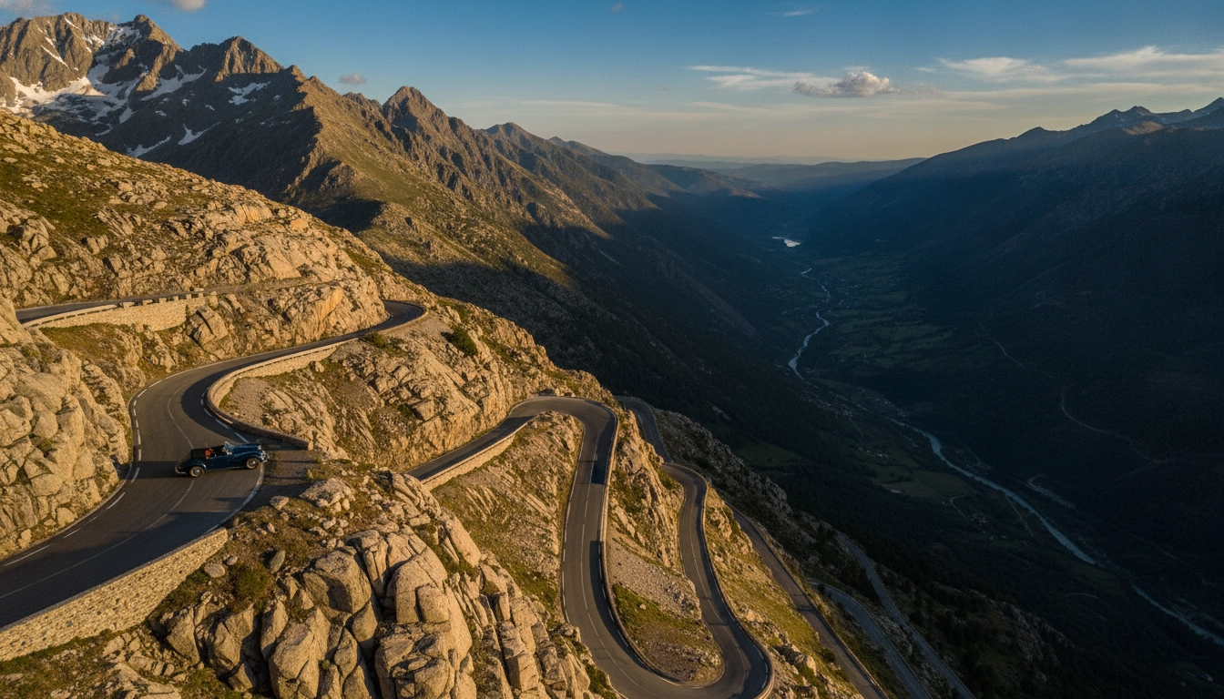 Col de montagne dans les Pyrénées françaises avec lacets et vue sur les vallées, itinéraire de road trip époustouflant
