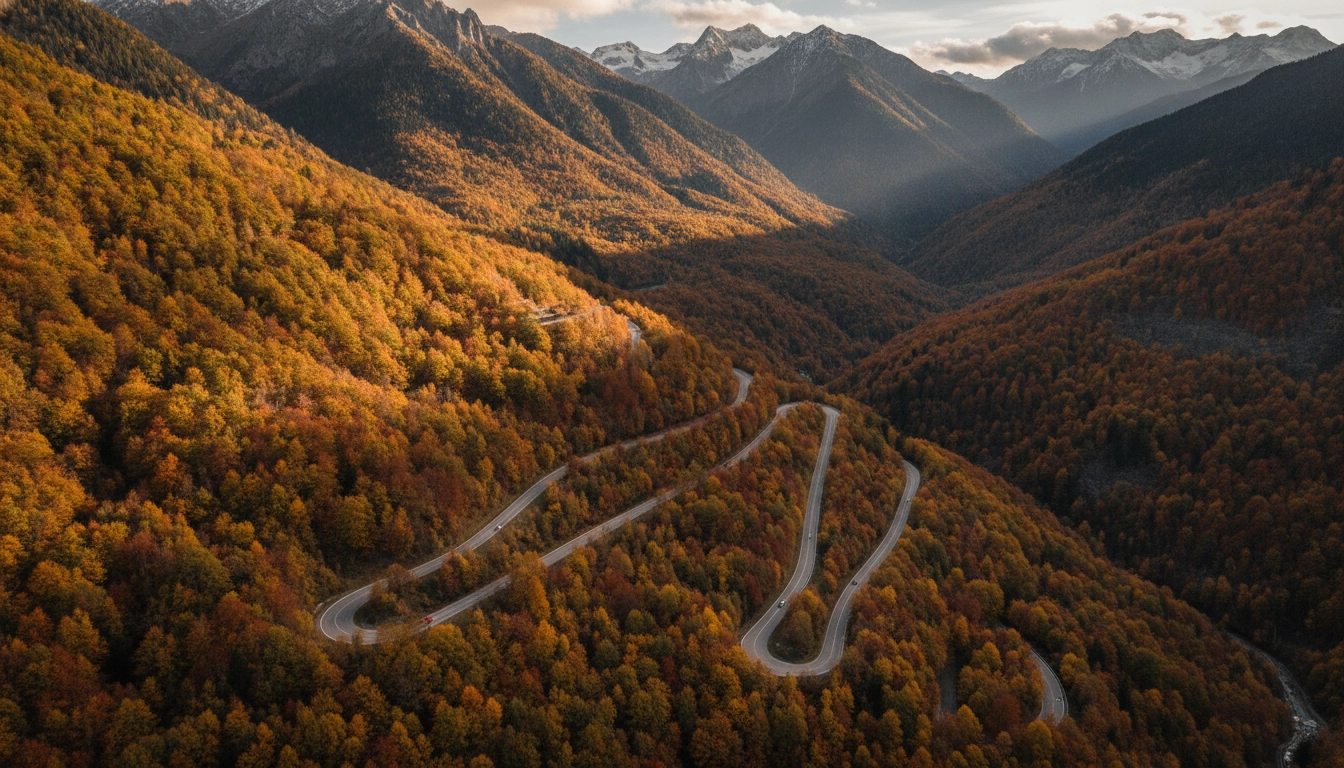 Paysage spectaculaire pour un road trip week-end montagne automne France dans les Alpes.