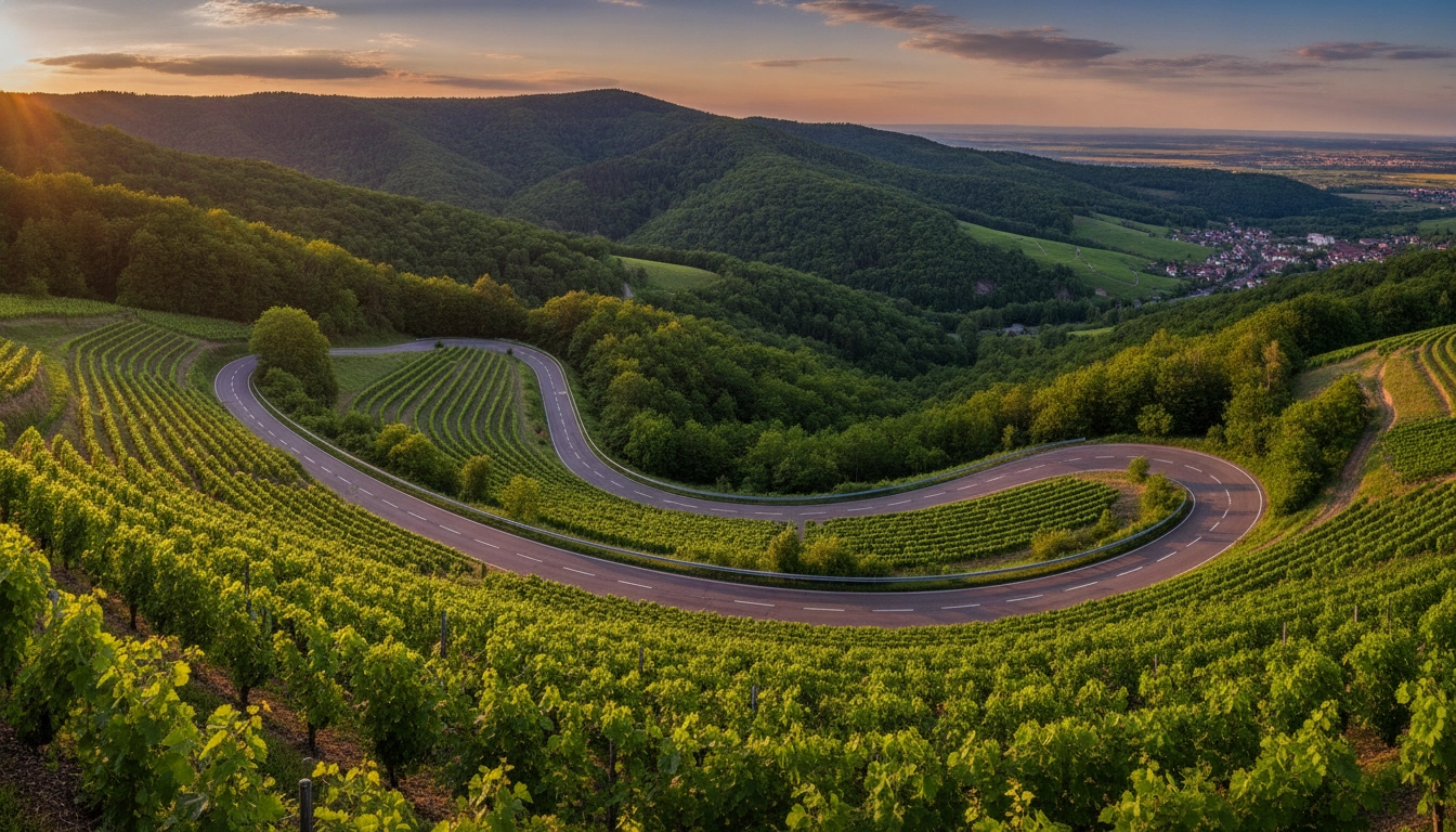 Une magnifique vue sur la route panoramique montagne Vosges Alsace vignobles