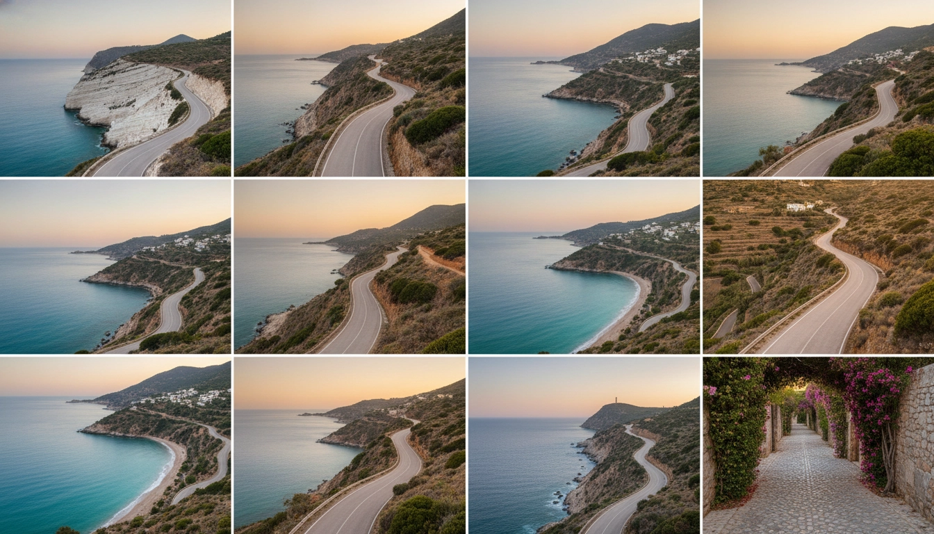 Une voiture sur une route côtière isolée avec vue sur la mer Méditerranée hors saison