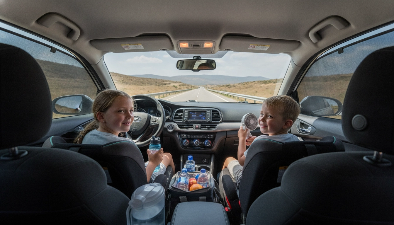 Une famille préparant une voiture pour un trajet estival en toute sécurité
