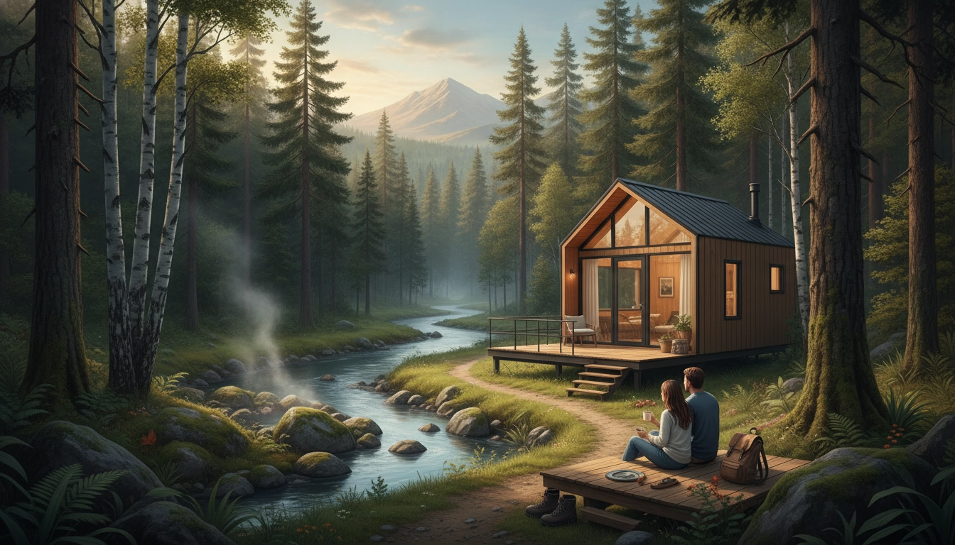 Une tiny house moderne isolée dans une forêt dense pour un séjour tiny house en pleine nature France hors des sentiers battus.
