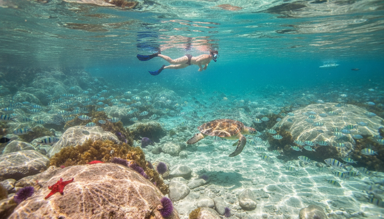 Pratique de la plongée snorkeling Méditerranée calanques débutant dans un cadre idyllique.