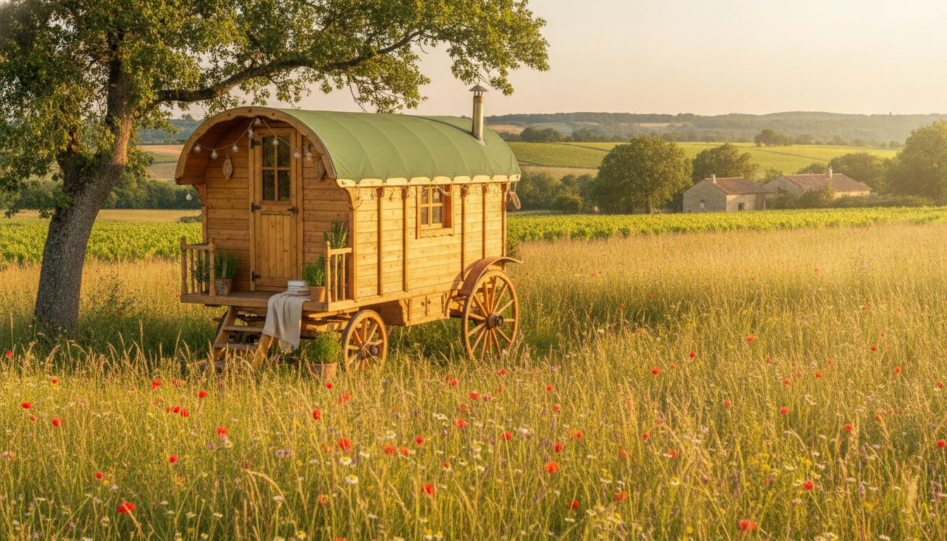 Exemple de roulotte parmi les types hébergements insolites écologiques France roulotte yourte cabane bulle